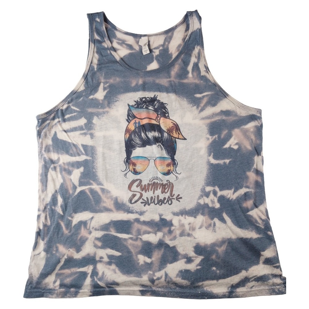 Women's Tie Dye Tank Graphic Tank Summer Vibes XL Beachy Girl Face Bandana